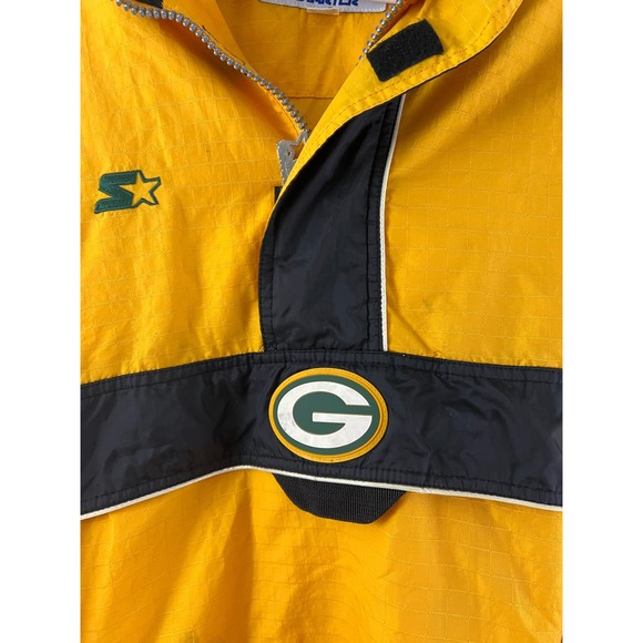 Starter Vintage NFL Pro Line Green Bay Packers Yellow Pullover Jacket Medium 90s - Picture 3 of 11
